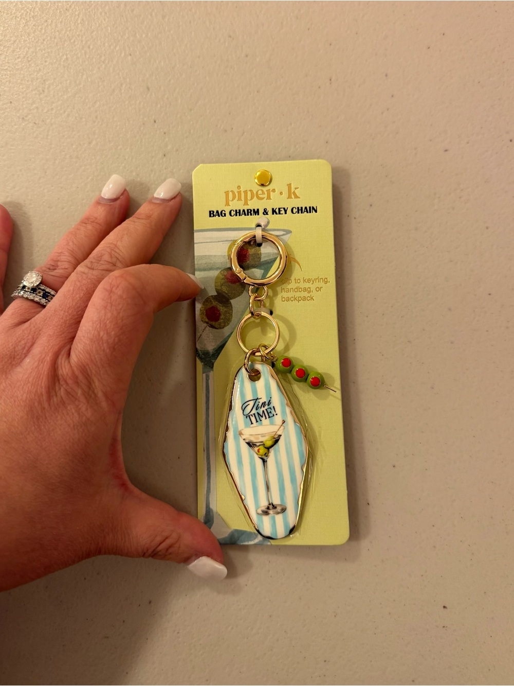 Piper K Martini Bag Charm & Key Chain - Blue, White, Gold - *BRAND NEW* - Picture 3 of 5